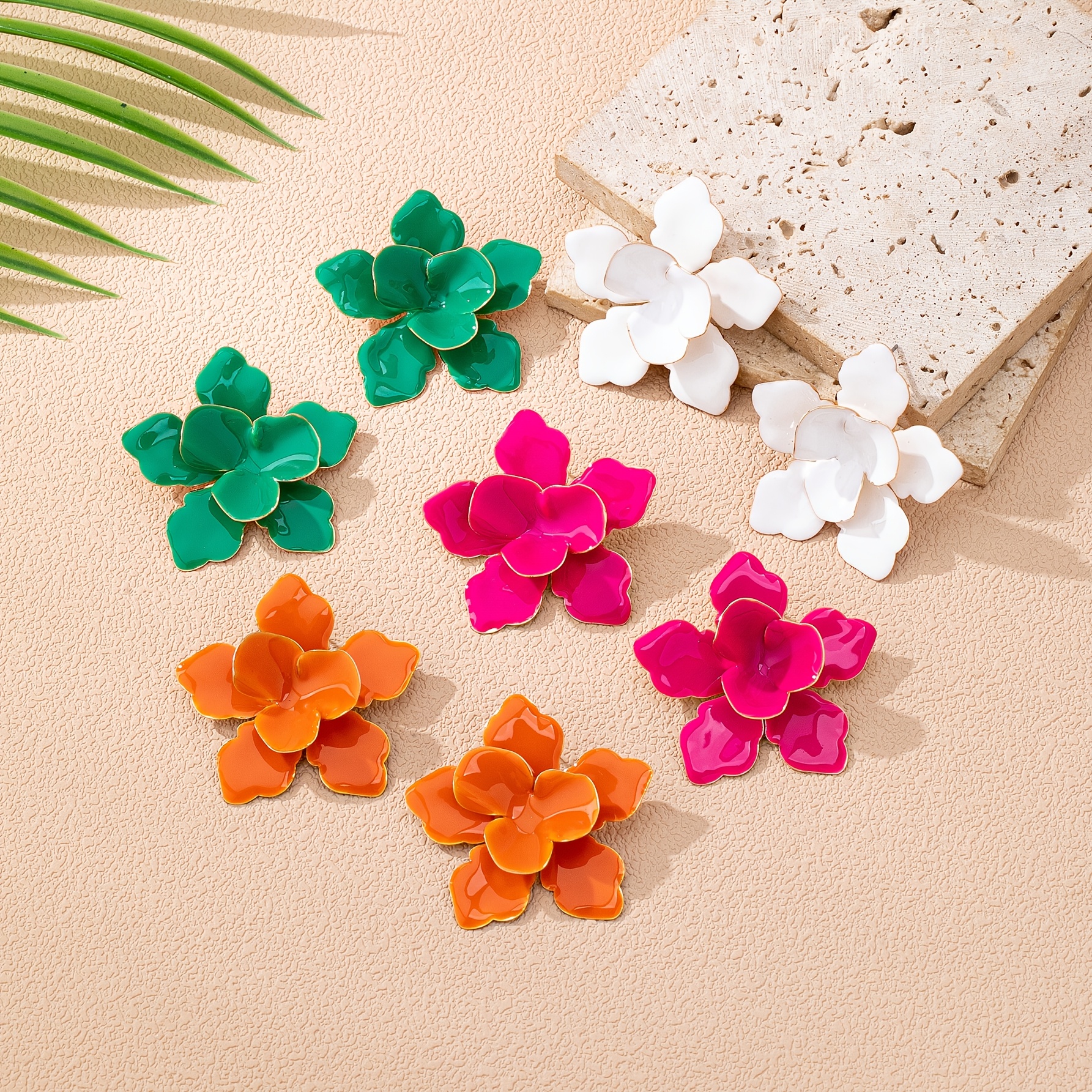 2pcs Colorful Glazed Geometric Flower Stud Earrings Set